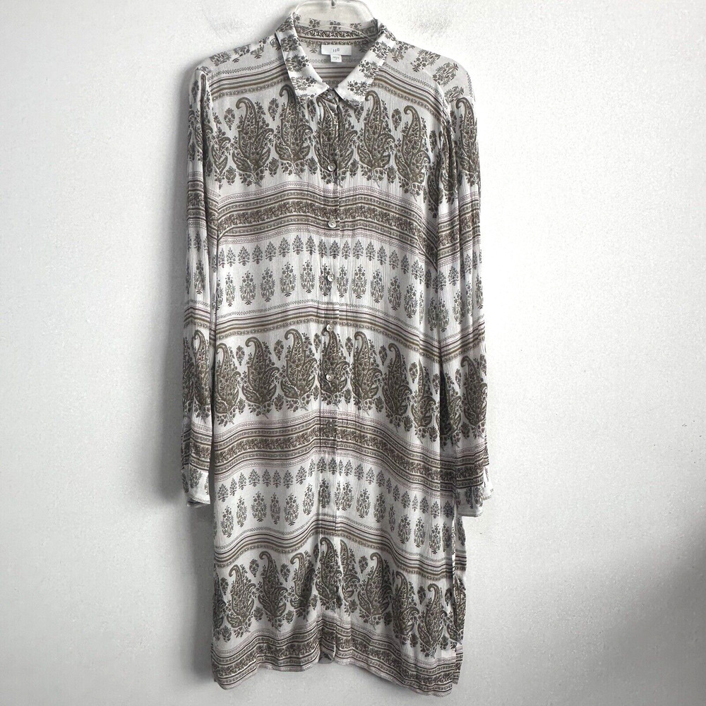 J JILL Tunic Duster Rayon S Sand Dune Paisley Floral Lightweight Button Front